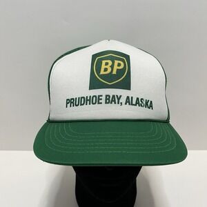 Vintage BP Prudhoe Bay Alaska Green‎ White Trucker Hat Snapback Oil Gas Cap
